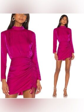Finders Keepers Fuchsia Ruched High-Neck Mini Dress small